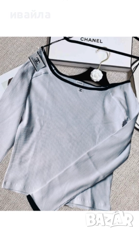 SALE шанел бяла блуза с дълъг ръкав и деколте тип подка рипс chanel, снимка 1
