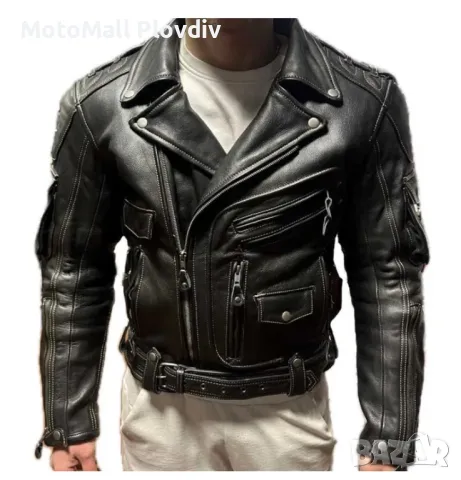 Кожено яке Motomall Rock черно мото мотор чопър, снимка 2 - Аксесоари и консумативи - 49246517