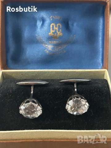 Антикварни редки Съветски сребърни ръкавели с планински кристал 