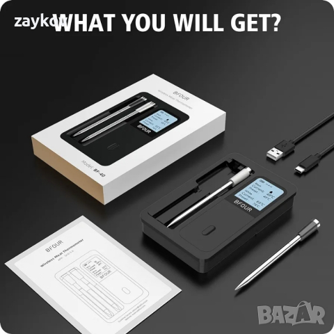 BFOUR Безжичен термометър за месо с 2 сонди за месо, Интелигентен безжичен Bluetooth, снимка 2 - Друга електроника - 44560771