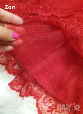 РАЗКОШНА червена рокля с дантела и отворен гръб, снимка 4 - Рокли - 41448482