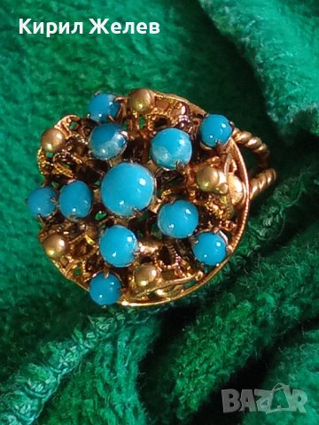 19 ВЕК ПОЗЛАТЕН ТЮРКОАЗЕН БРОНЗОВ ФИЛИГРАН ПРЪСТЕН СТАРО ГРАДСКО БИЖУ СТАР ЮВЕЛИРЕН УНИКАТ 17256, снимка 6 - Антикварни и старинни предмети - 33049750