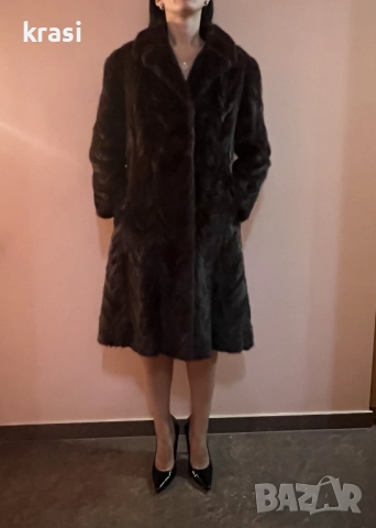 Стилен Визон за зимата, до под коляното, тъмнокафяв, снимка 3 - Палта, манта - 52420076