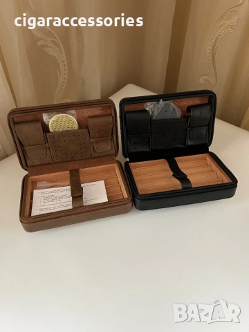Преносим кожен хумидор за 4 пури от естествена кожа – черен / кафяв
