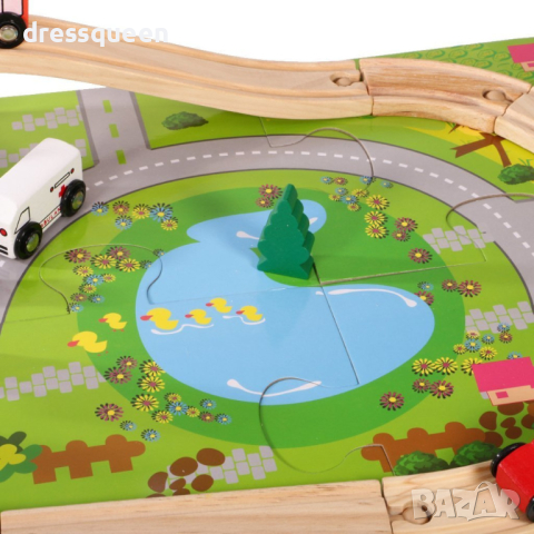 3975 Дървената играчка - комплект с колички с писта за игра, снимка 12 - Коли, камиони, мотори, писти - 44612693