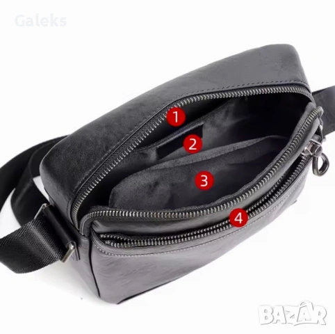 Мъжка елегантна дизайнерска чанта за през рамо /Черна естествена кожа!, снимка 7 - Чанти - 53260461