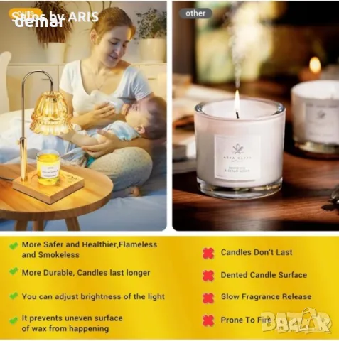 Електрическа лампа за подгряване на свещи с таймер и димър, снимка 2 - Други - 49893194