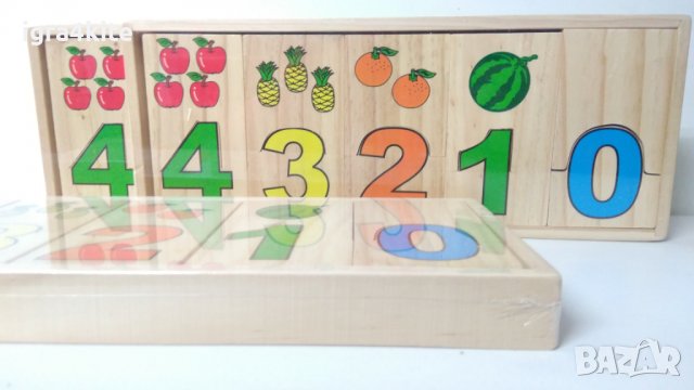 Големи дървени числа с плодове пъзел в кутия за най малките, снимка 2 - Образователни игри - 25012778