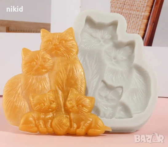 Семейство котки котета котенца коте силиконов молд форма фондан шоколад гипс декор украса, снимка 4 - Форми - 53136451