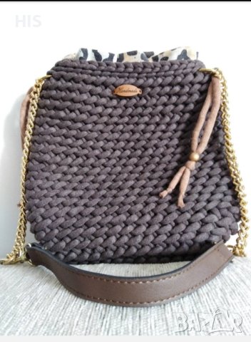 Дамска плетена луксозна чанта , ръчно изработена , кафява