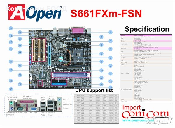 Дънна платка Socket 479M AOpen s661FXm-FSN - 65.00лв, снимка 1