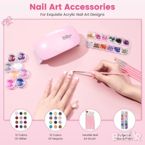 Комплект за акрилни нокти за начинаещи с всичко необходимо, снимка 6 - Продукти за маникюр - 52304032