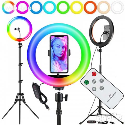 Ринг лампа със стойка (статив) и поставка за телефон, 26СМ, 60W, снимка 1