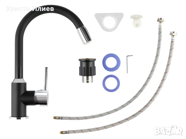 LED смесител за кухненска мивка въртящ се на 360 Черен, снимка 8 - Смесители - 53822099