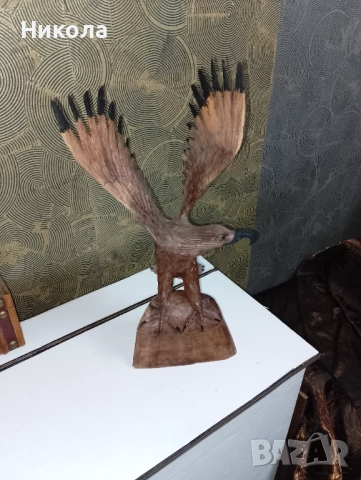 Дърворезбован орел-52см, рогове за вино с поставка, снимка 6 - Декорация за дома - 49700937