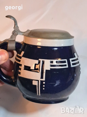 ретро немска керамична халба с калаен похлупак 32/4, снимка 2 - Антикварни и старинни предмети - 53184371