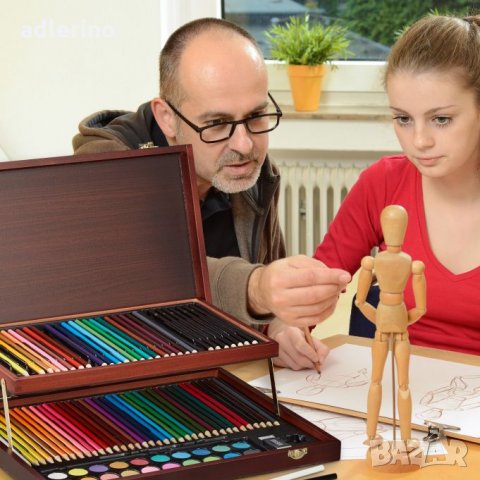 Луксозен куфар за рисуване, 73 части, изискан куфар за рисуване, комплект за рисуване в дървен куфар, снимка 3 - Рисуване и оцветяване - 34165393