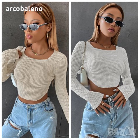 Дамска къса прилепнала секси блуза Walv Fang с дълъг ръкав, 2цвята 