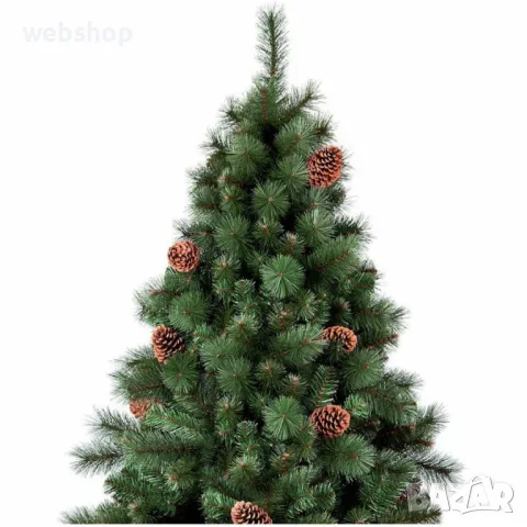 Изкуствена елха с шишарки, Полипропилен и PVC, Стойка, Зелена, Различни размери, снимка 4 - Декорация за дома - 47732286