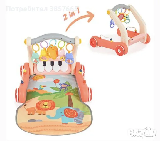 Играчка за прохождане 2 в 1 Moni Toys - Piano, синя