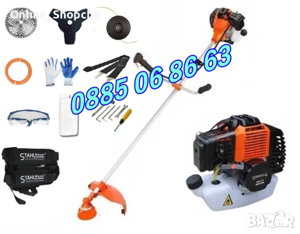 Четиритактов бензинов тример 74 куб., моторна косачка за трева + самар, снимка 3 - Градинска техника - 32671732