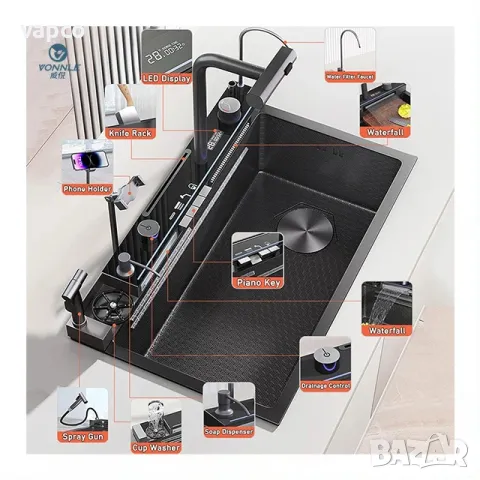 80см Модерна мултифункционална кухненска мивка с двовен водопад 20 в 1, снимка 4 - Мивки - 49008730