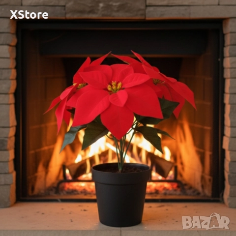 Вечна празнична Коледна звезда – реалистична украса, снимка 2 - Декорация за дома - 52518259