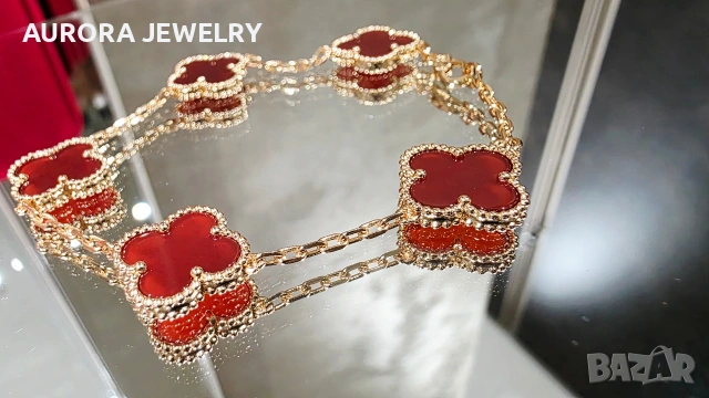 Van Cleef & Arpels VCA 5 Motifs Rose Gold Red Carnelian Vintage Alhambra Дамска Гривна, снимка 2 - Гривни - 53375761