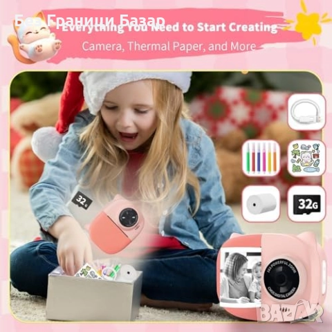 Нова Детска камера с моментно принтиране 1080P + 32GB карта памет, снимка 6 - Други - 51777741