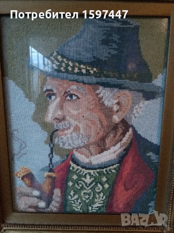 Продавам гоблен - старец с лула, снимка 2 - Гоблени - 44166090