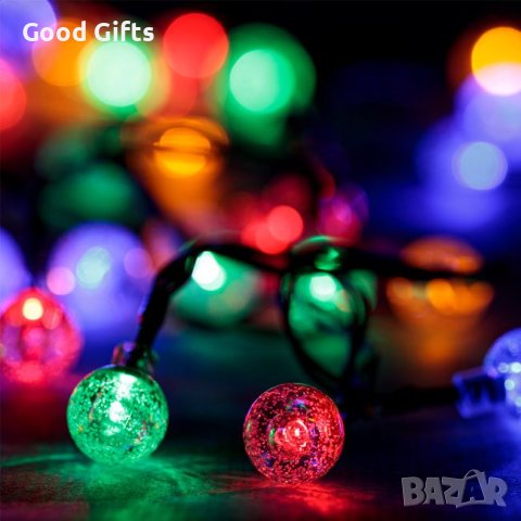 Соларни коледни лампички Кристални Топки, Многоцветни, 60 LED, С програми