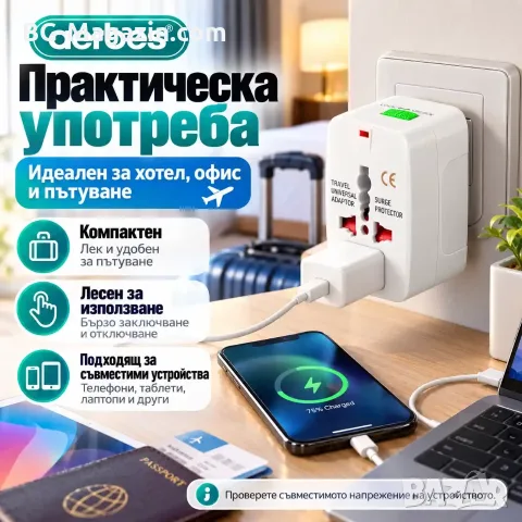 Адаптер за контакти US EU UK AU – Aerbes, снимка 7 - Мрежови адаптери - 56326023