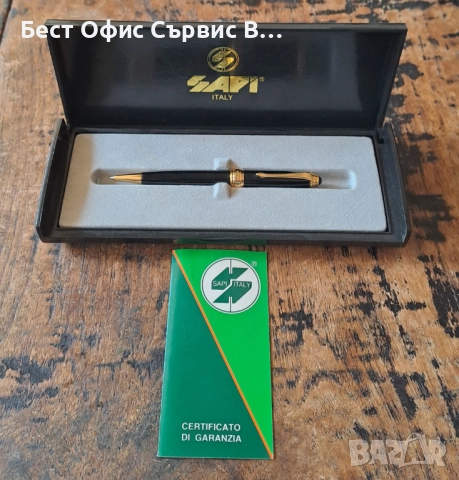 химикалка Сапи Sapi малка елегантна позлатена и черна Италия в кутия, снимка 2 - Ученически пособия, канцеларски материали - 52472225