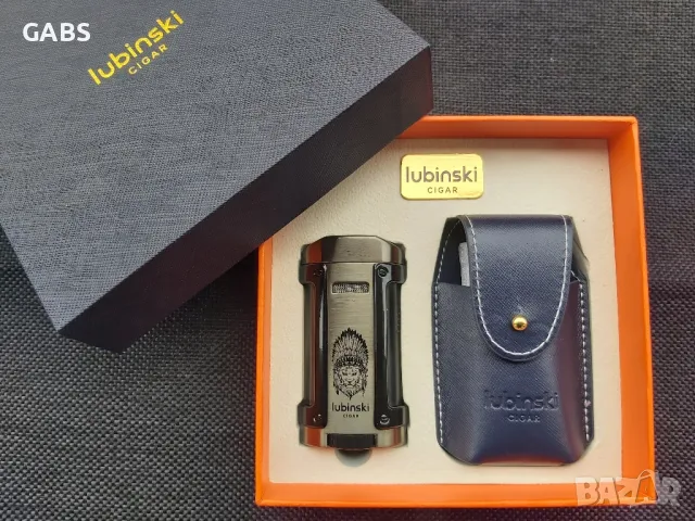 Луксозен комплект lubinski,запалка за пури с калъф, снимка 1