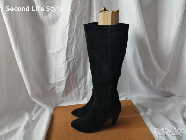 № 41 дамски ботуши естествен велур - с висок ток; черен цвят - марка Janet D. , снимка 3 - Дамски ботуши - 53137919