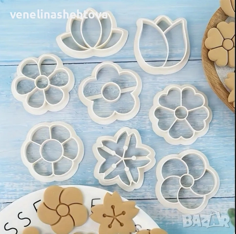 8 броя малки резци резец цветя за тесто бисквитки фондан декорация 