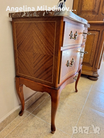 Скрин Луи XV с богата Интарзия и мраморен плот, снимка 3 - Скринове - 53772606