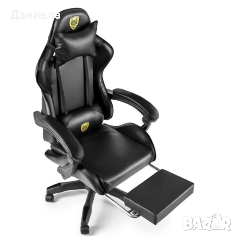 Черен геймърски стол с прибираща се поставка за крака – максимален комфорт при дълги часове игра, снимка 8 - Столове - 53237894