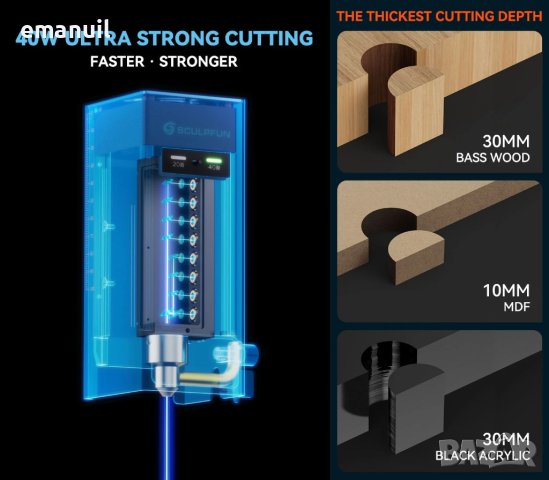 SCULPFUN SF-A9 40W CNC лазер лазерно гравиране рязане, снимка 5 - Други машини и части - 42138765