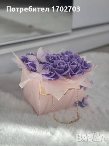Букет чантичка с рози, снимка 2 - Изкуствени цветя - 53833905