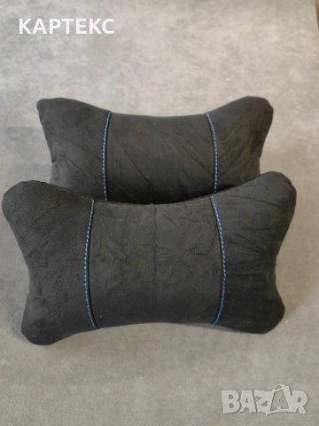 Възглавници за автомобилна седалка / Алкантара / черно с син шев, снимка 2 - Аксесоари и консумативи - 39498163