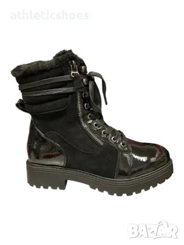 Дамски боти от еко велур и лачена кожа с топъл хастар в черно- 2005