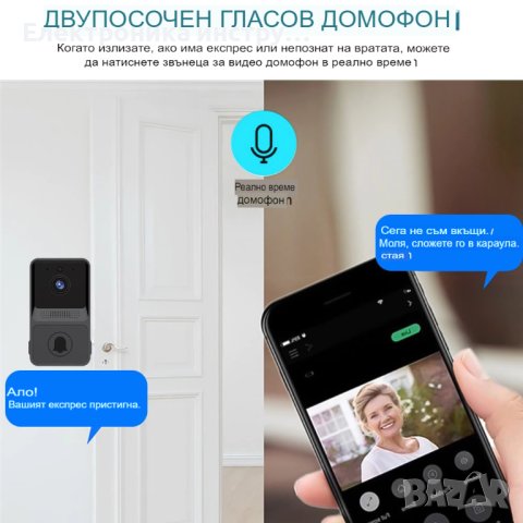 Безжичен звънец с камера Aiwit, 1080p, FullHD, Wi-Fi, Сензор за движение, Черен, снимка 9 - HD камери - 42389180