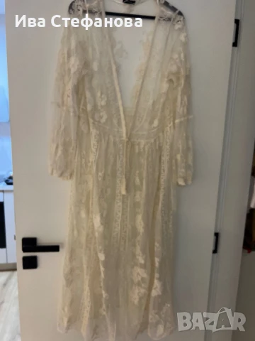 Нова плажна бяла памучна памук дантелена наметка плажна дълга риза кафтан плажна дълга рокля , снимка 3 - Туники - 50832969