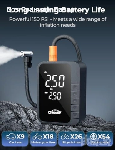 Нова Мини помпа за гуми 150 PSI бързо напомпване 4 режима авто компресор, снимка 5 - Друга електроника - 53666349