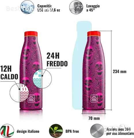  BBOOM Термо бутилка  с двойна стена, вакуумна изолация- 520 милилитра, снимка 4 - Други стоки за дома - 50232665