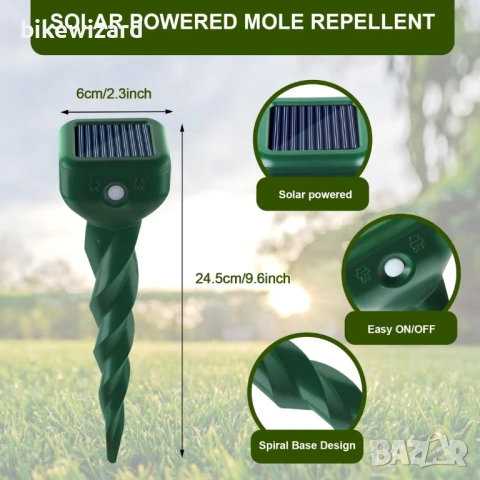 Соларен репелент против къртици, ултразвуков репелент против полевки, репелент против животни НОВИ, снимка 2 - Градинска техника - 53013907