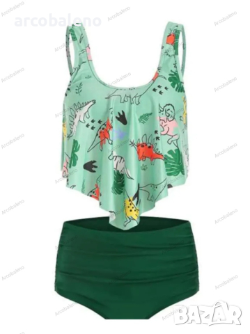 Дамски бански костюм с висока талия и волани, 15цвята, снимка 4 - Бански костюми - 44526077