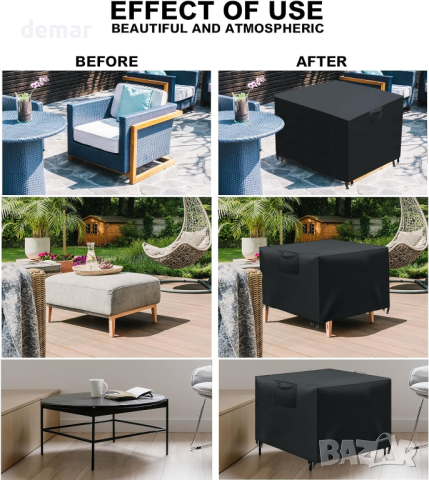 BHFRGAS Калъф за градински мебели водоустойчив, черен, 125x125x74cm, снимка 5 - Градински мебели, декорация  - 44798218