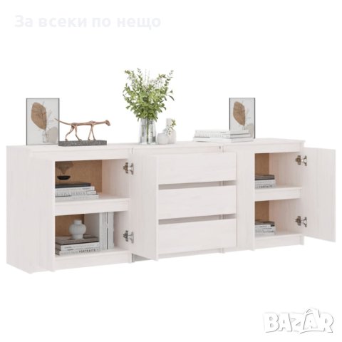 Странично шкафче, бяло, 180x36x65 см, бор масив, снимка 2 - Шкафове - 42361694